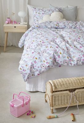 Enhörning Blå Barn Bäddset Enkeltäcke 150x210 Borganäs of Sweden