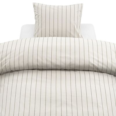 Saga Beige Randigt Bäddset Enkeltäcke 150x210 Borganäs of Sweden