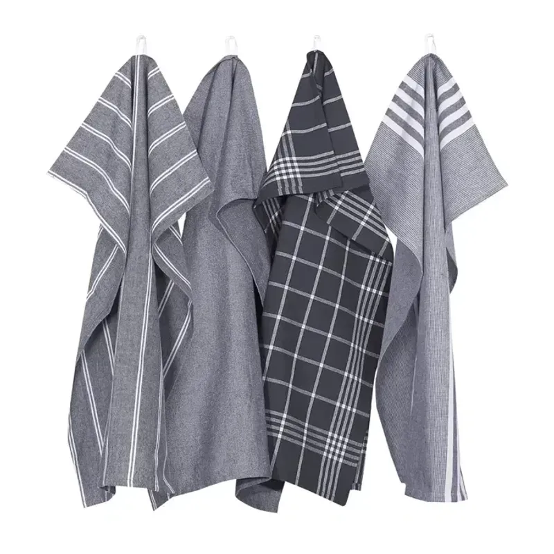 Kökshandduk Mörkgrå/Vit 50x70 4-pack Classic Textile