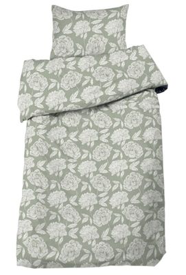 Peony Satin Grön Blommigt Bäddset Enkeltäcke 150x210 Redlunds