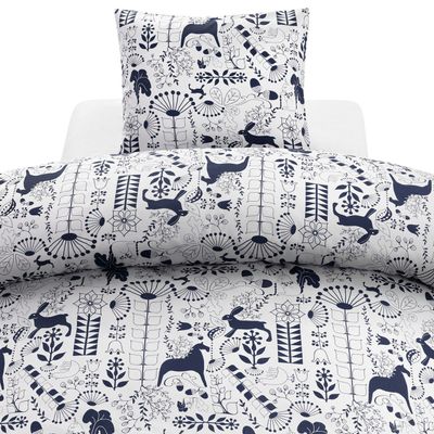 Äppelbo Marinblå Bäddset Enkeltäcke 150x210 Borganäs of Sweden