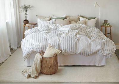 Saga Grön Randigt Bäddset Dubbeltäcke 220x210 Borganäs of Sweden