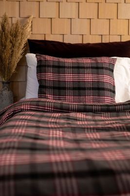 Skaveröd Flanell Rutigt Vinröd Bäddset Enkeltäcke 150x210 Lord Nelson
