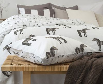 Wendy Brun Hästar Barn Bäddset Enkeltäcke 150x210 Borganäs of Sweden