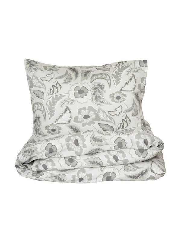 Gillanda Satin Beige/Grå Blommor Bäddset Dubbeltäcke 230x220 Kosta Linnewäfveri