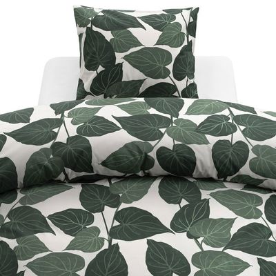 Levi Grön Stora Blad Bäddset Enkeltäcke 150x210 Borganäs of Sweden