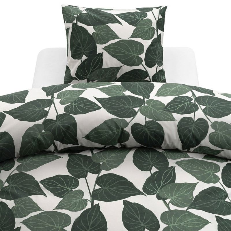 Levi Grön Stora Blad Bäddset Enkeltäcke 150x210 Borganäs of Sweden