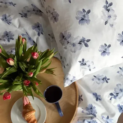 Örngott Mona Blå/Vit Satin Blommigt 50x60 Classic Textile