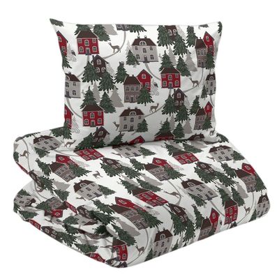 Vimmerby Vit/Röd Bäddset Enkeltäcke 150x210 Redlunds