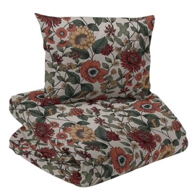 Dahlia Beige Blommor Bäddset Enkeltäcke 150x210 Redlunds