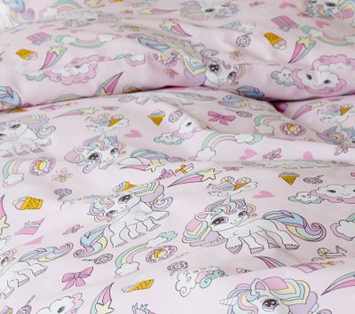 Enhörning Rosa Barn Bäddset Enkeltäcke 150x210 Borganäs of Sweden