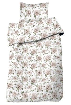 Nadia Satin Beige Blommigt Bäddset Enkeltäcke 150x210 Redlunds