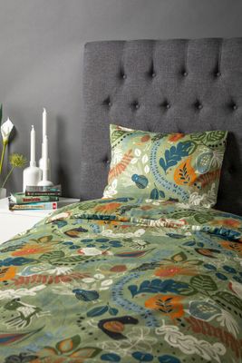 Stormhagen Grön Satin Bäddset Enkeltäcke 150x210 Kosta Linnewäfveri