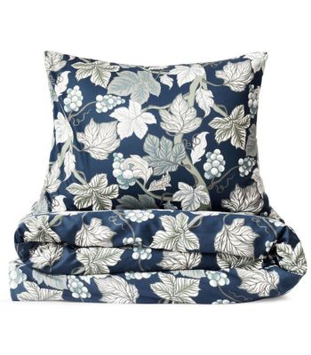 Hult Blommor Marinblå Satin Bäddset Enkeltäcke 150x210 Kosta Linnewäfveri