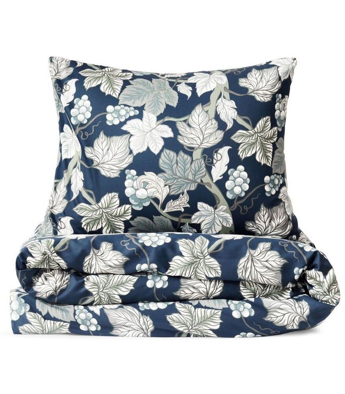 Hult Blommor Marinblå Satin Bäddset Enkeltäcke 150x210 Kosta Linnewäfveri