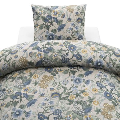 Blombacken Blå Blommigt Bäddset Enkeltäcke 150x210 Borganäs of Sweden