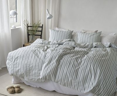 Sunnan Grön Randigt Bäddset Enkeltäcke 150x210 Borganäs of Sweden