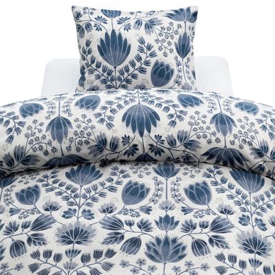 Aster Blå Blommigt Bäddset Enkeltäcke 150x210 Harmony