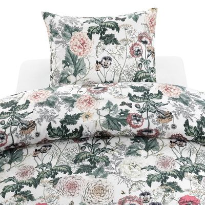 Fiona Vit Blommigt Bäddset Enkeltäcke 150x210 Borganäs of Sweden