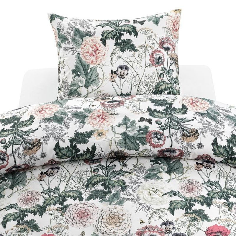 Fiona Vit Blommigt Bäddset Enkeltäcke 150x210 Borganäs of Sweden