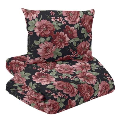 Dagmar Satin Svart/Rosa Blommigt Bäddset Enkeltäcke 150x210 Redlunds