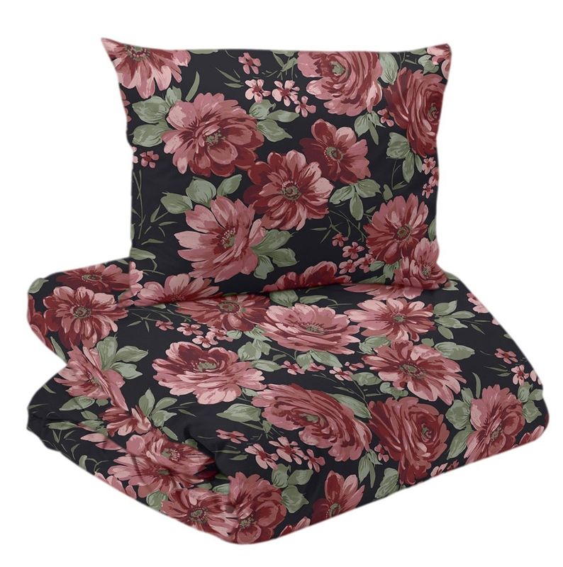 Dagmar Satin Svart/Rosa Blommigt Bäddset Enkeltäcke 150x210 Redlunds