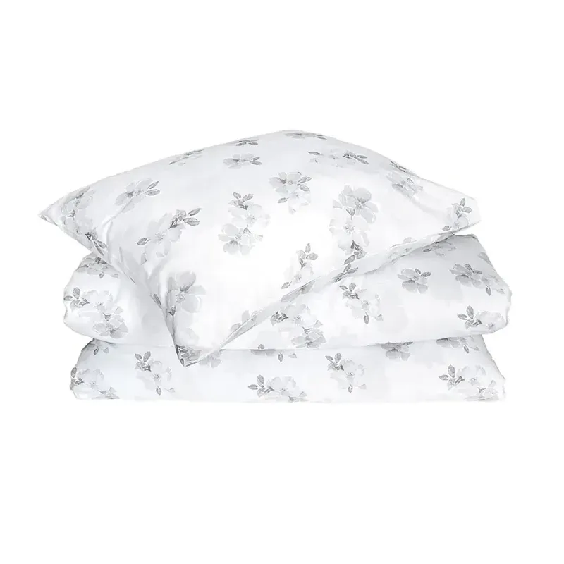 Mona Ljusgrå/Vit Satin Blommigt Bäddset Enkeltäcke 150x210 Classic Textile