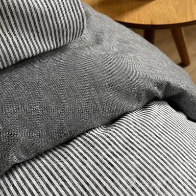 Runmarö Randigt Chambray Svart/Vit Bäddset Enkeltäcke 150x210 Classic Textile