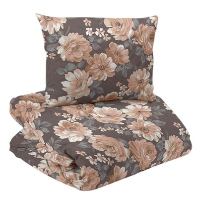 Dagmar Satin Nougat/Brun Blommigt Bäddset Enkeltäcke 150x210 Redlunds