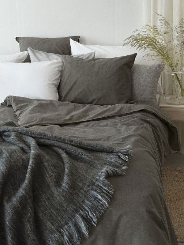Enfärgat Grå Washed Bäddset Dubbeltäcke 220x210 Borganäs of Sweden