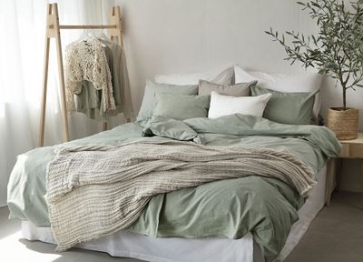 Enfärgat Grön Washed Bäddset Enkeltäcke 150x210 Borganäs of Sweden