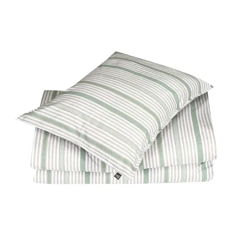 Albin Beige/Grön Randigt Bäddset Enkeltäcke 150x210 Classic Textile