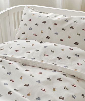 John Beige Bilar Barn Bäddset Spjälsäng 100x130 Borganäs of Sweden