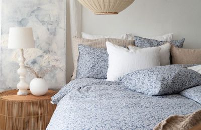 Hulda Blå Blad Bäddset Enkeltäcke 150x210 Borganäs of Sweden