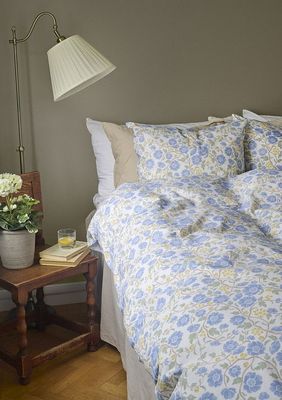 Bella Blå Blommigt Bäddset Enkeltäcke 150x210 Borganäs of Sweden