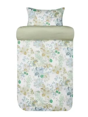 Cassandra Ljusgrön Blommor Satin Bäddset Enkeltäcke 150x210 Höie