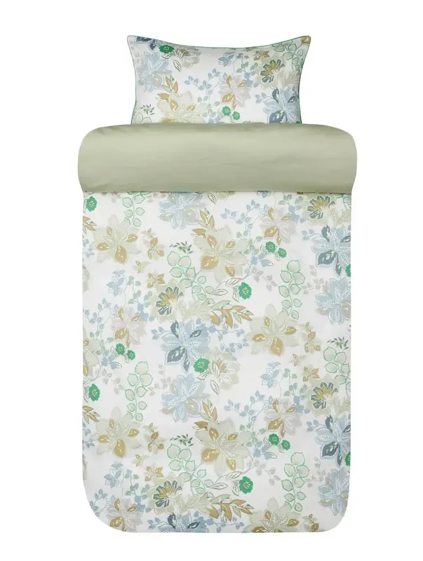 Cassandra Ljusgrön Blommor Satin Bäddset Enkeltäcke 150x210 Höie