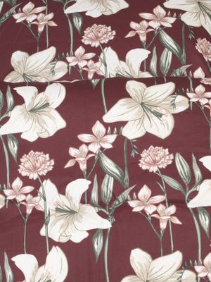 Kyrkosund Vinröd Blommigt Satin Bäddset Enkeltäcke 150x210 Kosta Linnewäfveri