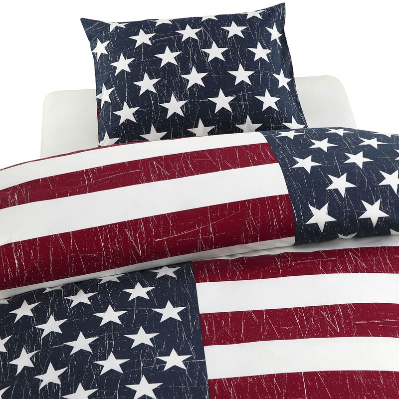 United States Flagga Blå/Röd Bäddset Enkeltäcke 150x210 Borganäs of Sweden