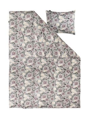 Bollungen Satin Grå Blommor Bäddset Enkeltäcke 150x210 Kosta Linnewäfveri