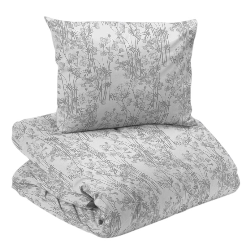 Blommigt Grå Bäddset Enkeltäcke 150x210 Nina Royal