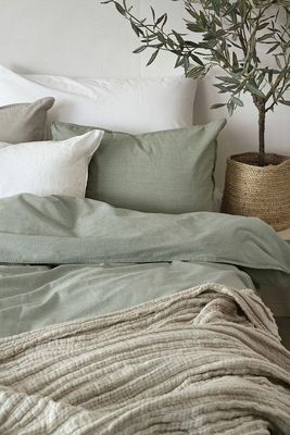 Enfärgat Grön Washed Bäddset Enkeltäcke 150x210 Borganäs of Sweden