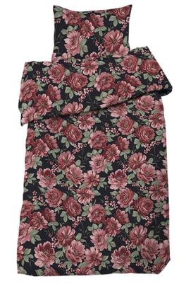 Dagmar Satin Svart/Rosa Blommigt Bäddset Enkeltäcke 150x210 Redlunds