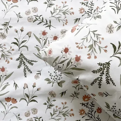 Juliana Orange/Grön Blommigt Bäddset Enkeltäcke 150x210 Classic Textile