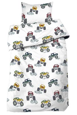 Monstertruck Vit Barn Bäddset Enkeltäcke 150x210 Redlunds
