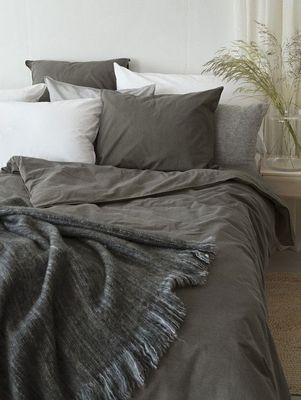 Enfärgat Grå Washed Bäddset Enkeltäcke 150x210 Borganäs of Sweden