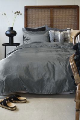 Glamoursatin Antracite Bäddset Enkeltäcke 150x210 Harmony