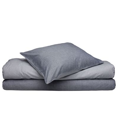 Runmarö Randigt Chambray Marin/Vit Bäddset Enkeltäcke 150x210 Classic Textile