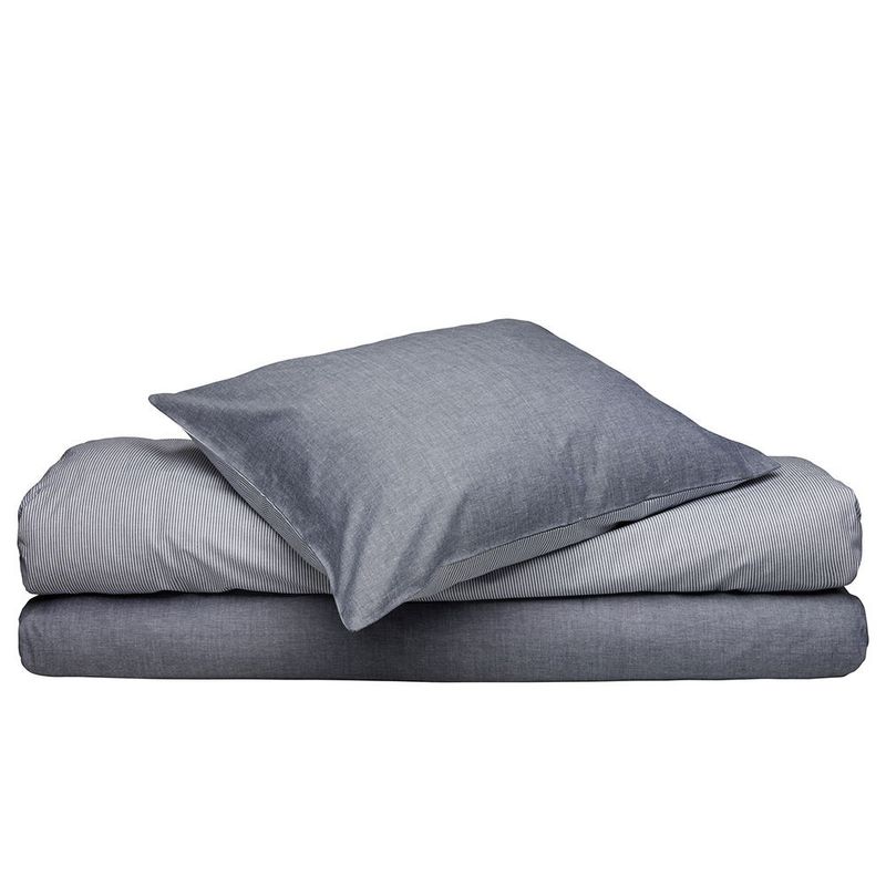 Runmarö Randigt Chambray Marin/Vit Bäddset Enkeltäcke 150x210 Classic Textile