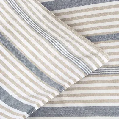 Albin Beige/Gråblå Randigt Bäddset Enkeltäcke 150x210 Classic Textile